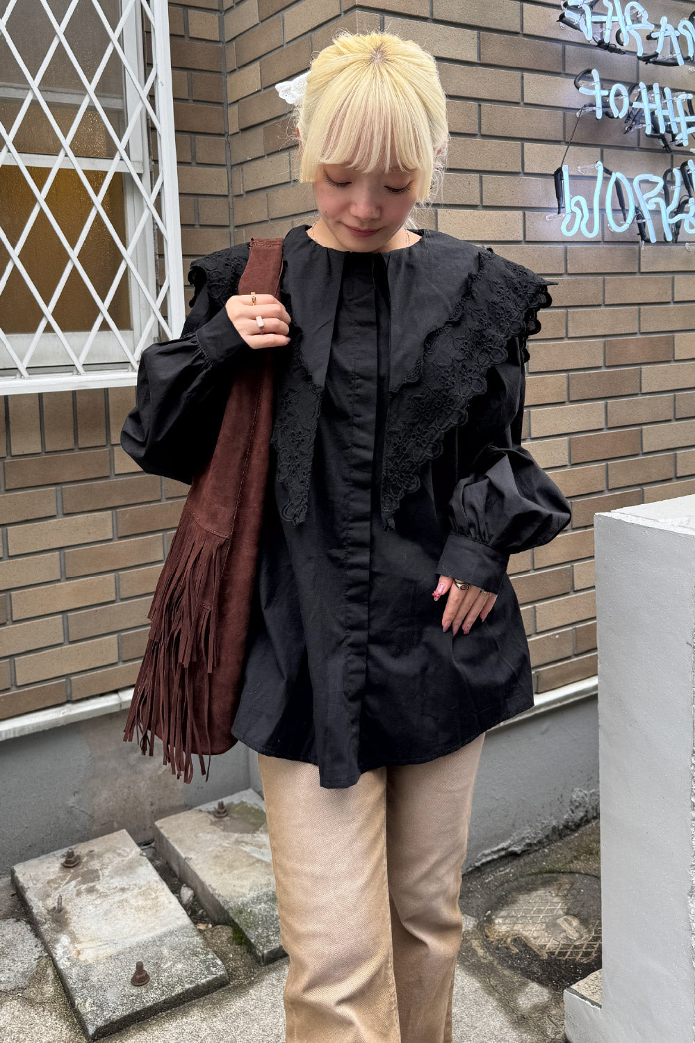 Big collar lace blouse