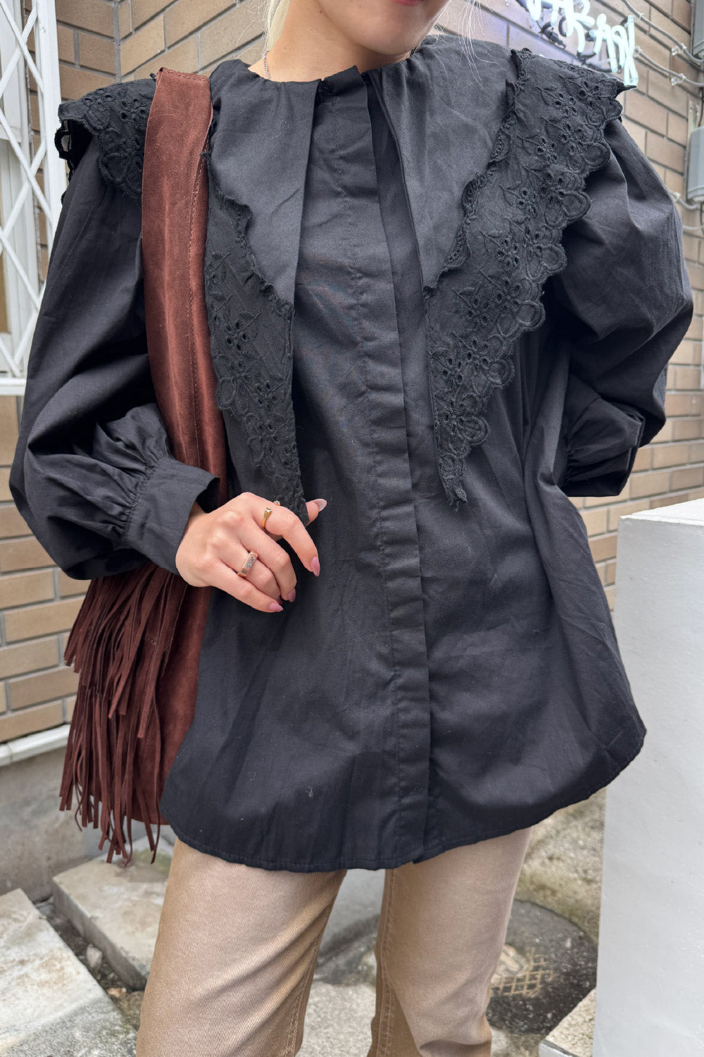 Big collar lace blouse
