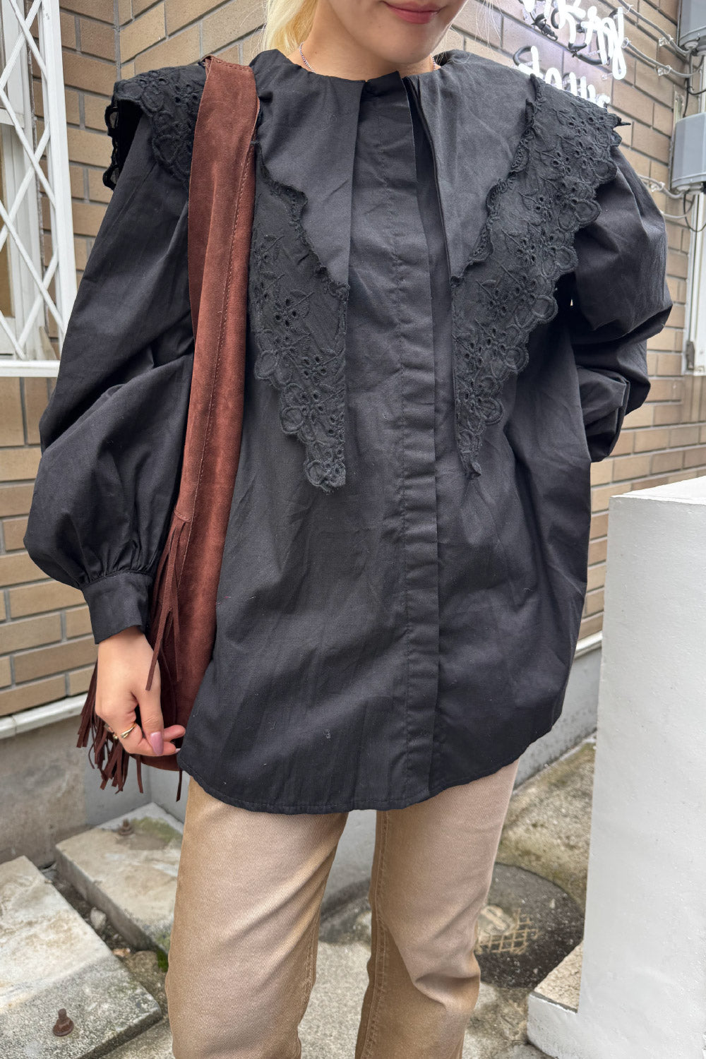 Big collar lace blouse