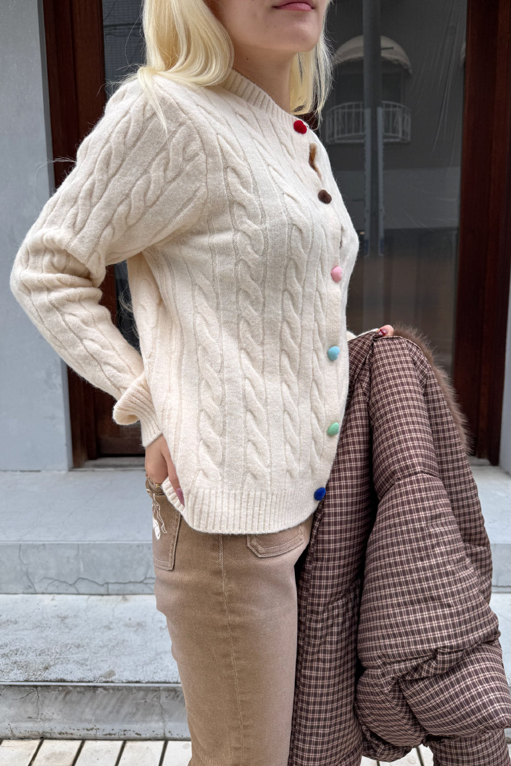 Colorful heart button cardigan