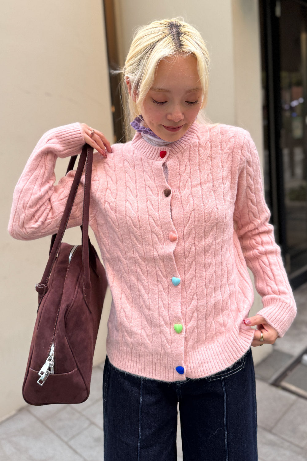 Colorful heart button cardigan