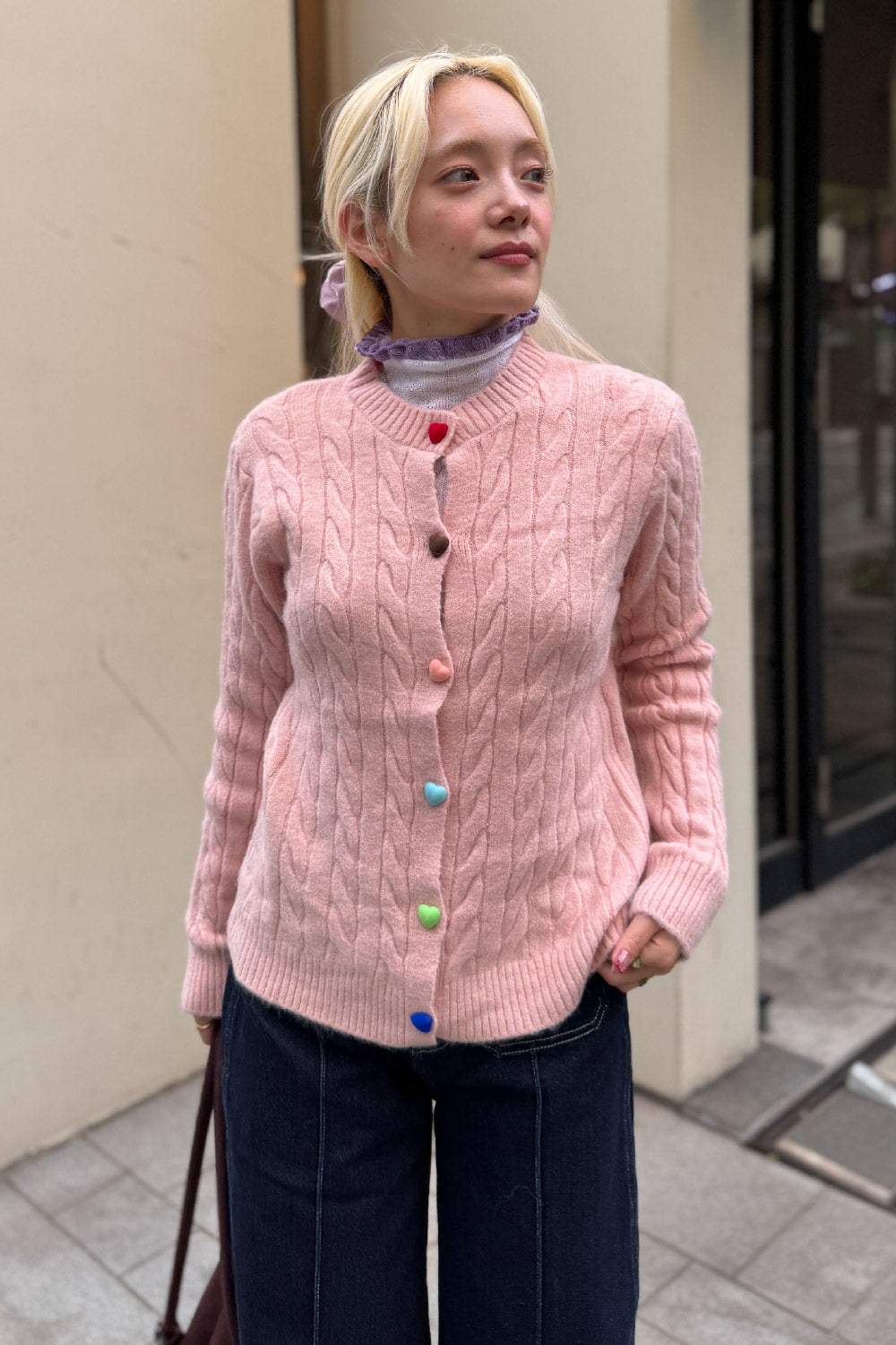 Colorful heart button cardigan