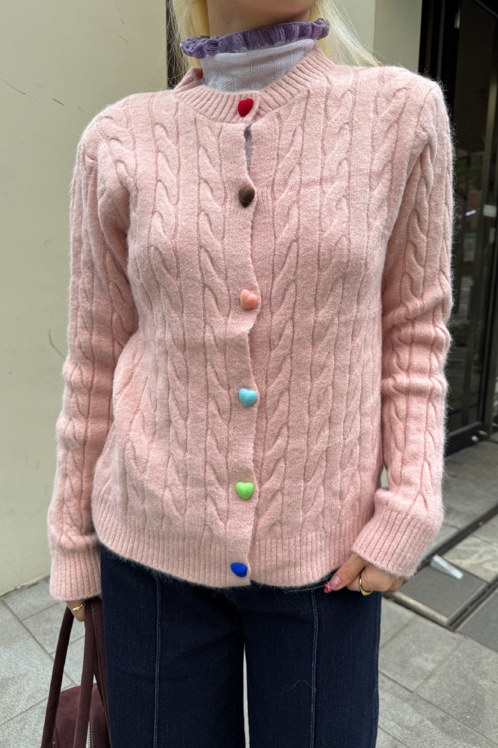 Colorful heart button cardigan