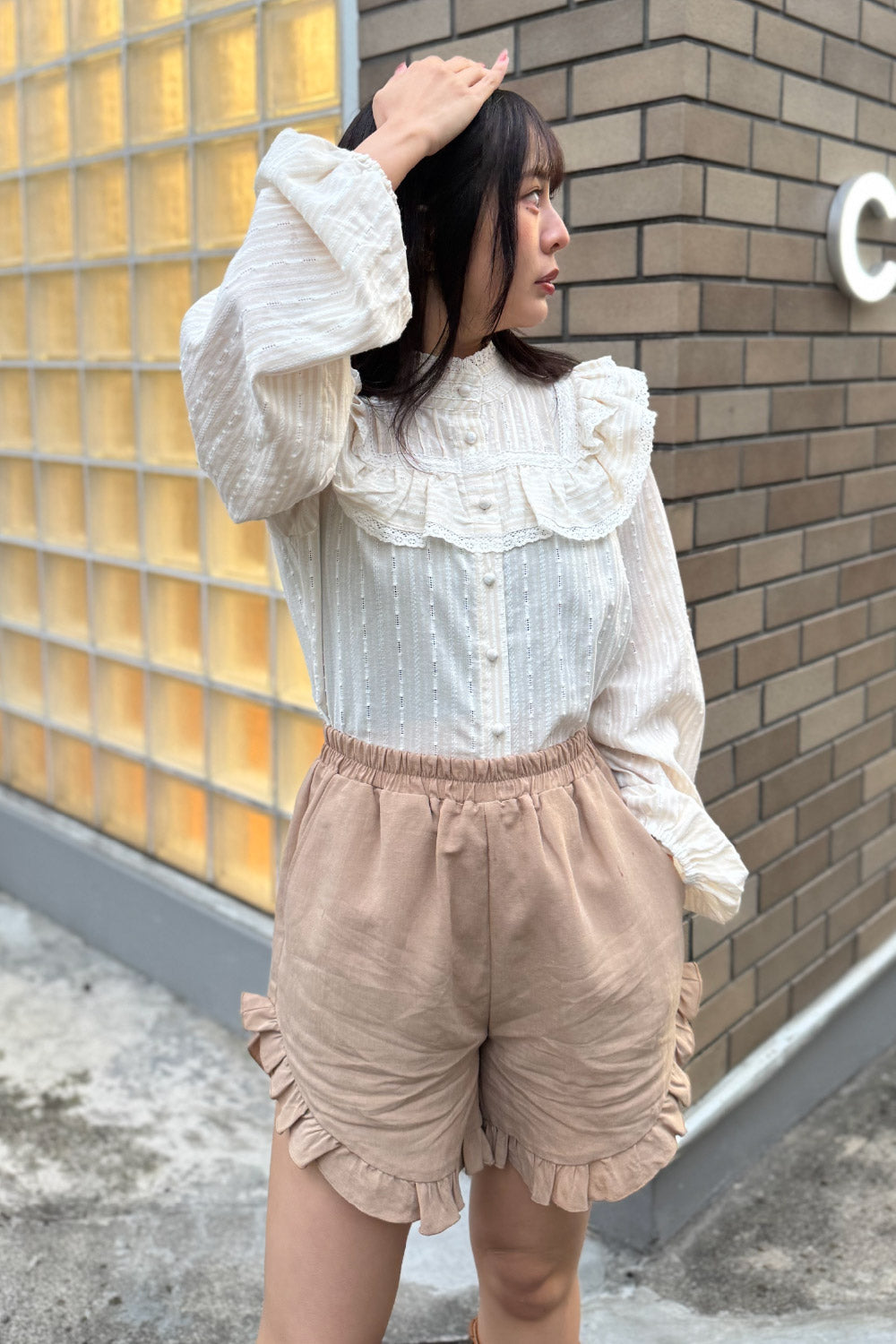 Lace Frill Stripe Blouse