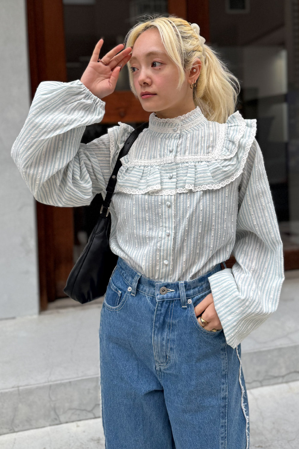 Lace Frill Stripe Blouse