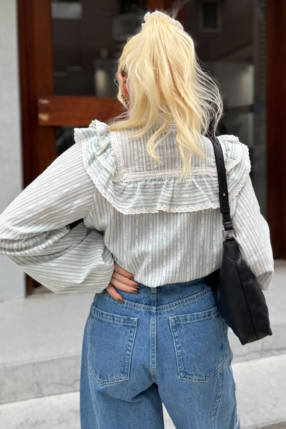 Lace Frill Stripe Blouse
