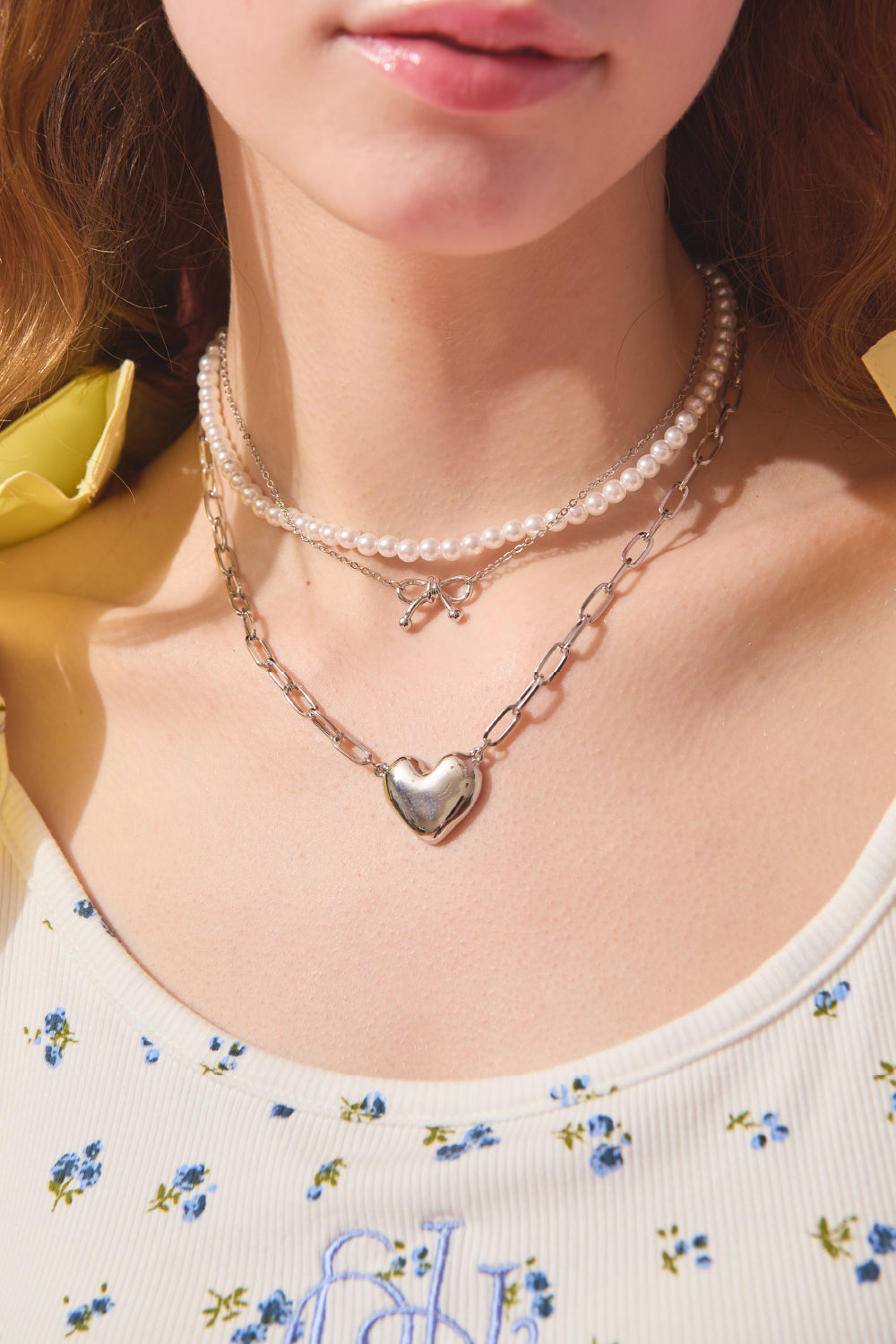 triple Mix Chain Heart Necklace