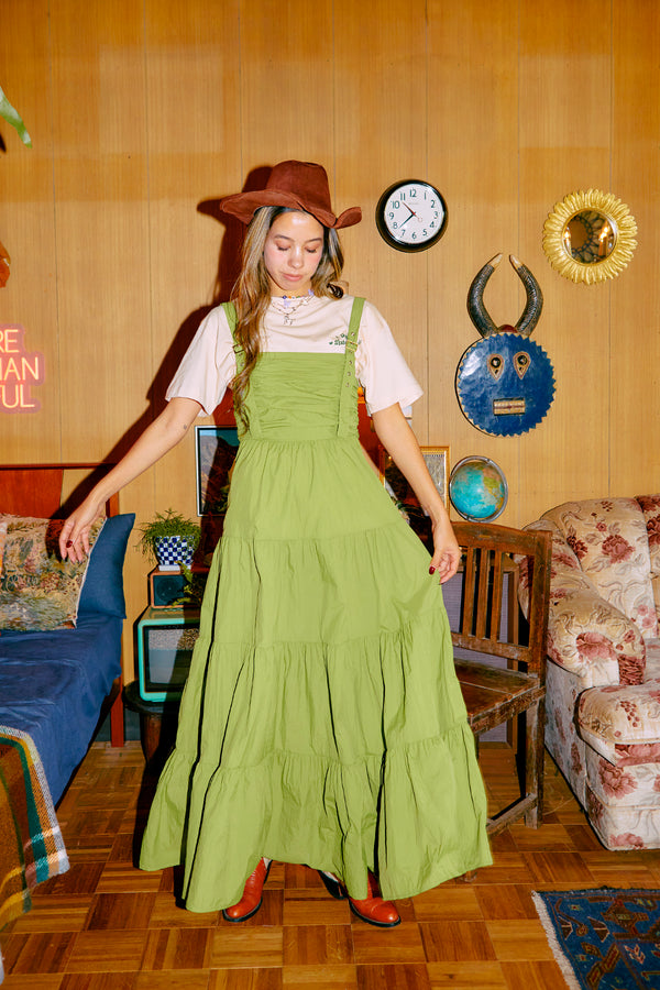 Gathered flared dress / Green