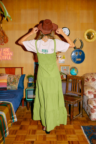 Gathered flared dress / Green