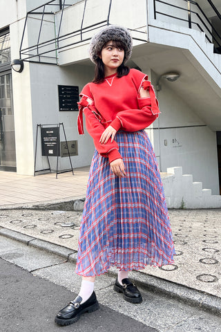 Different Plaid Pleats Skirt / Blue