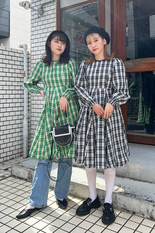 Special Balloon Check Dress / Green