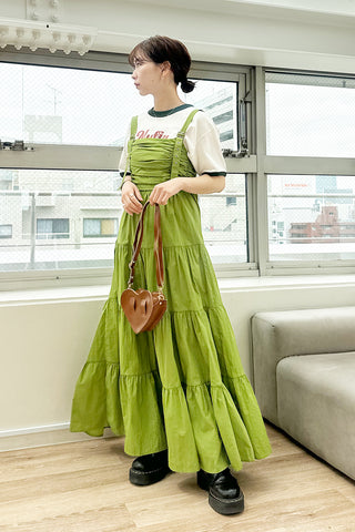 Gathered flared dress / Green