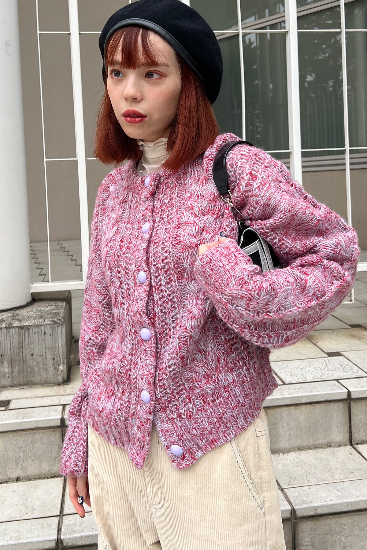 Marble Mix Knit Cardigan / Red