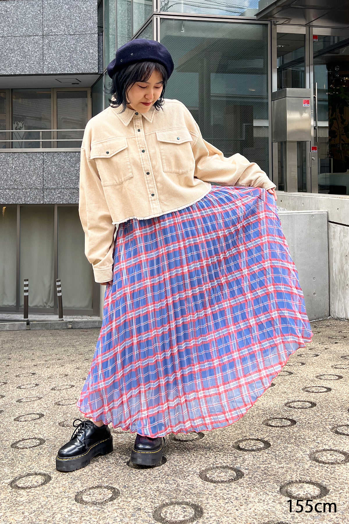Different Plaid Pleats Skirt / Blue