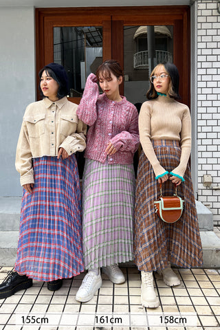 Different Plaid Pleats Skirt / Blue