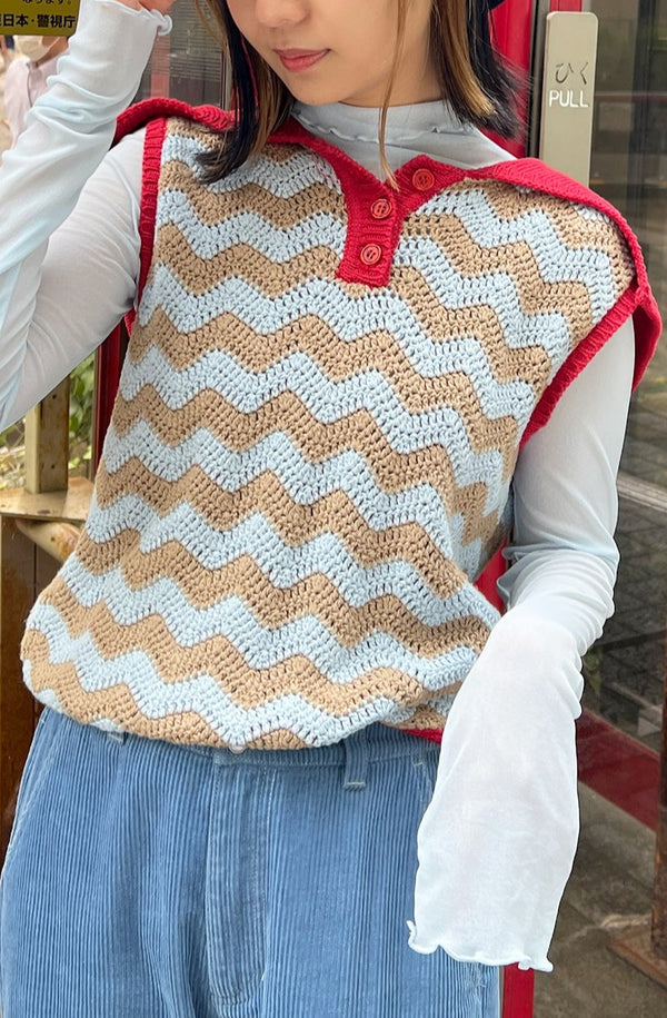 Wiggly Knit Sailor Top / Red