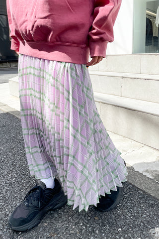 Different Plaid Pleats Skirt / Purple