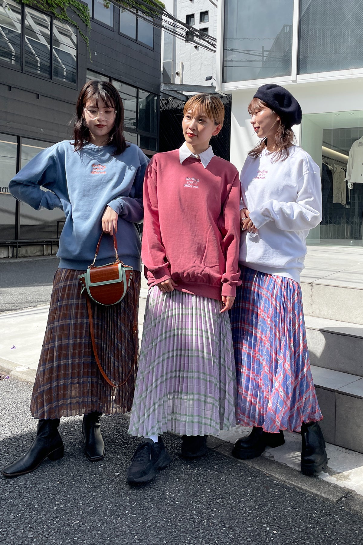 Different Plaid Pleats Skirt / Blue