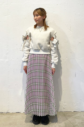 Different Plaid Pleats Skirt / Purple
