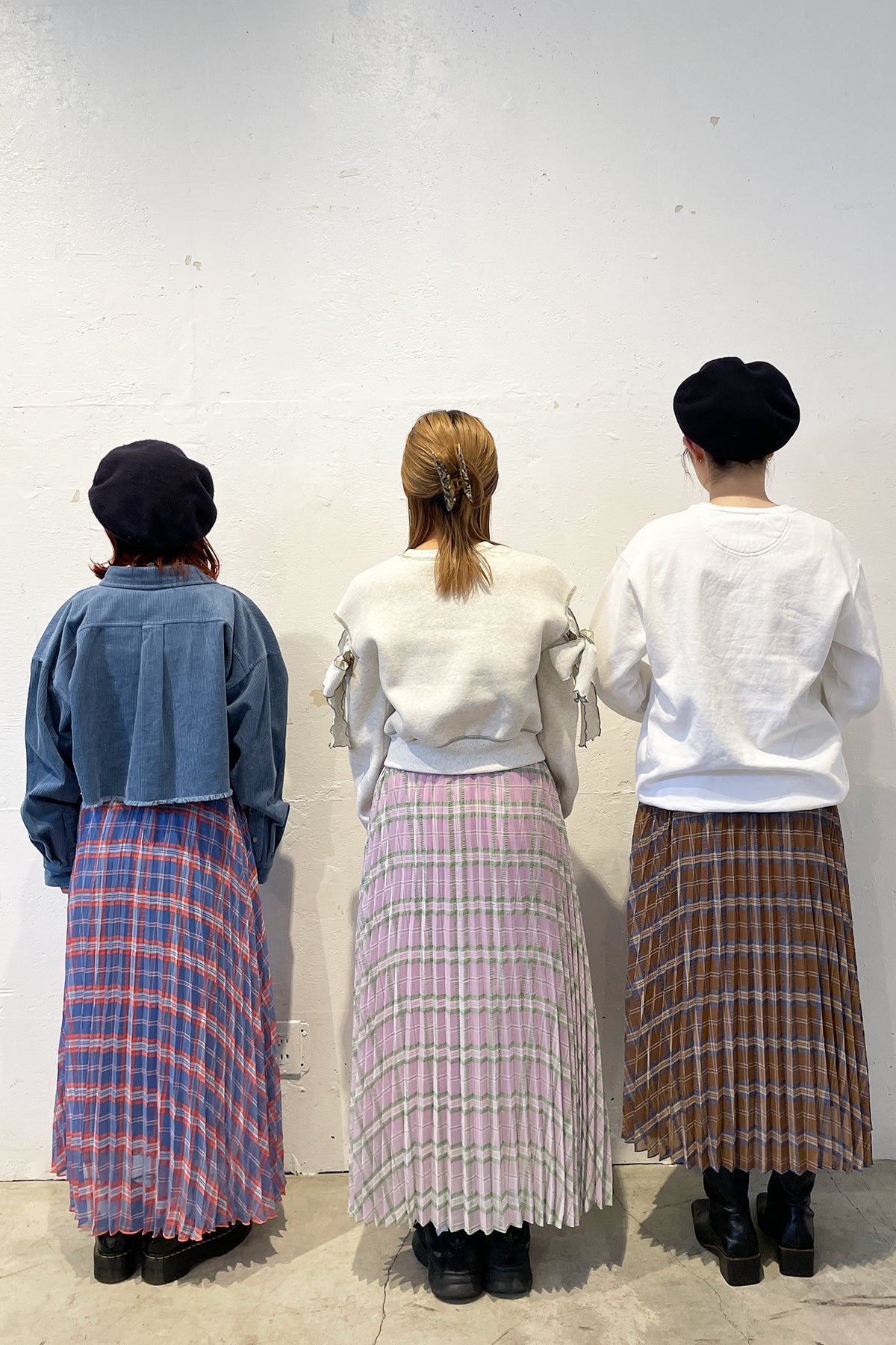 Different Plaid Pleats Skirt / Blue