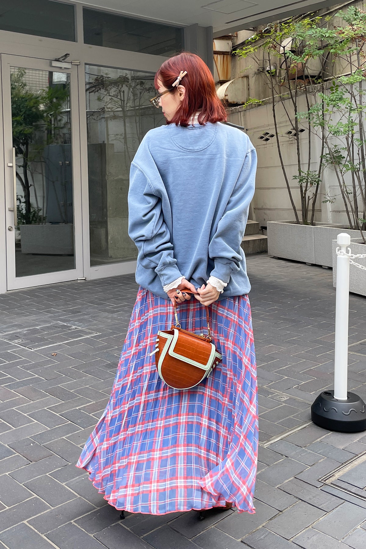 Different Plaid Pleats Skirt / Blue