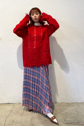 Different Plaid Pleats Skirt / Blue