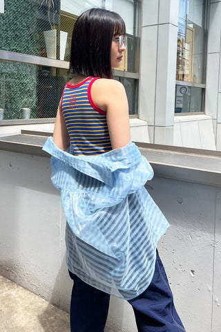 Stripe Sheer Long Sleeve Shirt / Blue