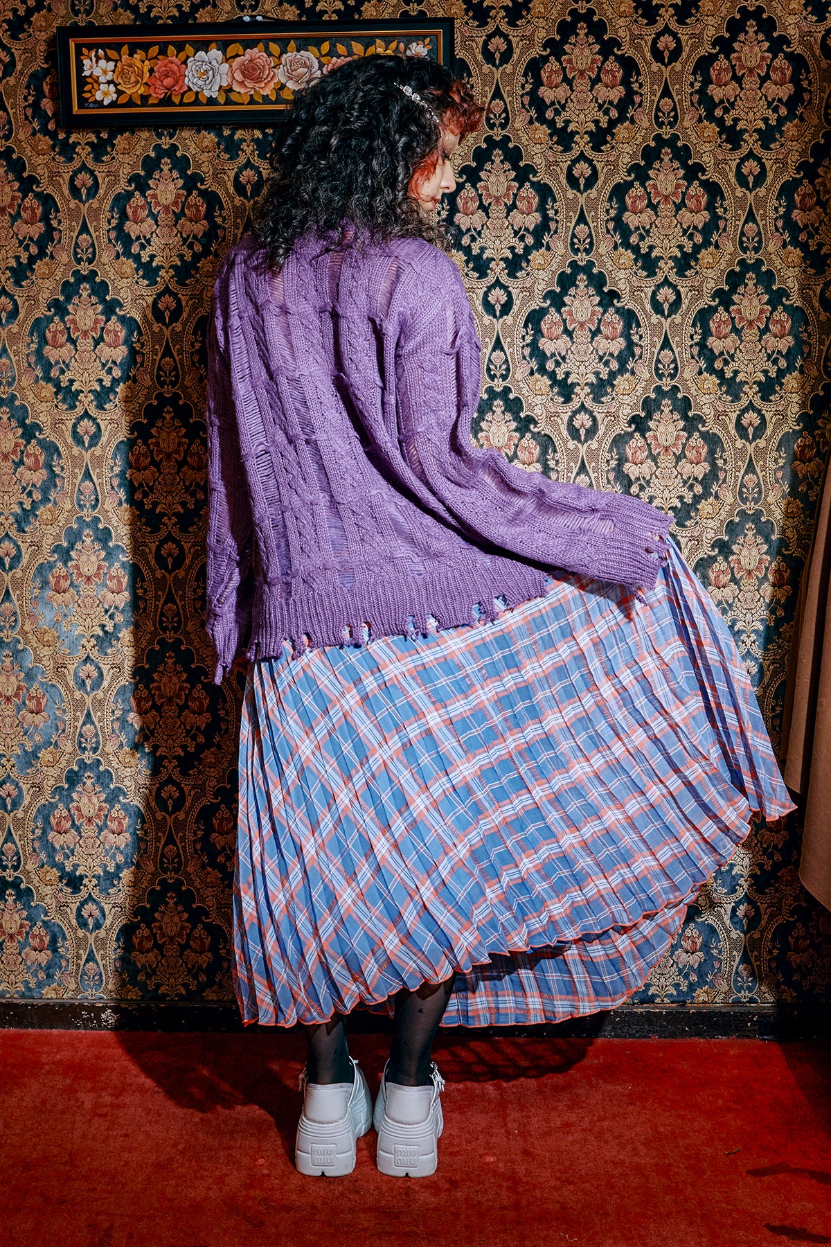 Different Plaid Pleats Skirt / Blue
