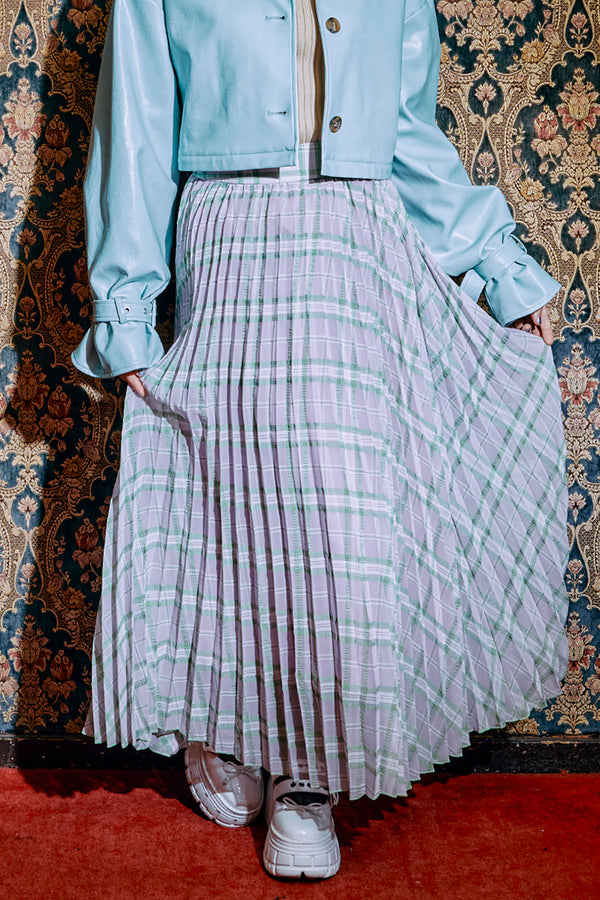Different Plaid Pleats Skirt / Purple