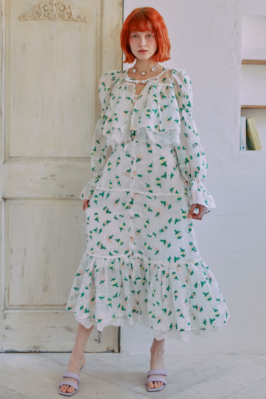 Flower Lace Long Dress / White