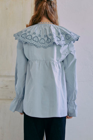 【2way】Embroidery Collar Tunick Blouse / Blue