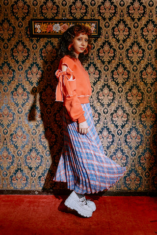 Different Plaid Pleats Skirt / Blue
