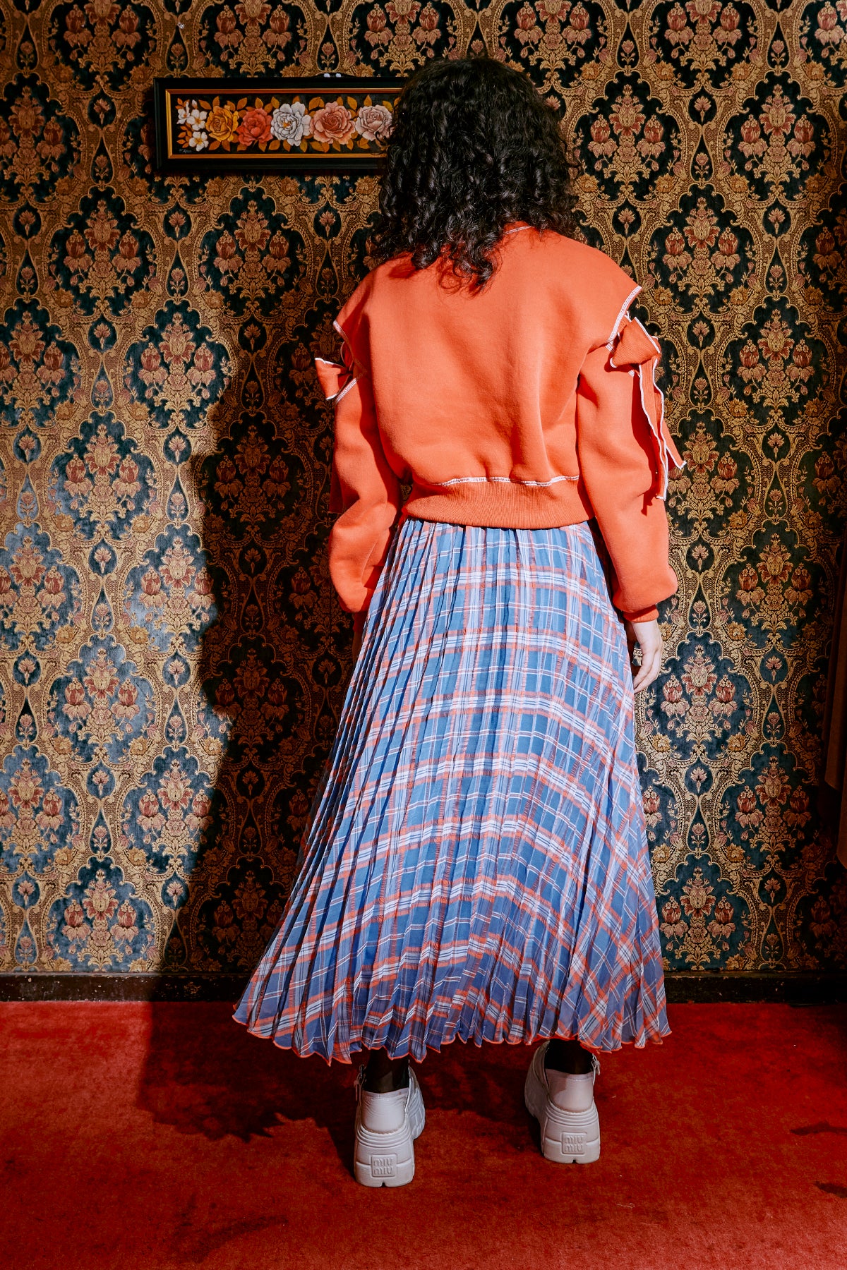 Different Plaid Pleats Skirt / Blue