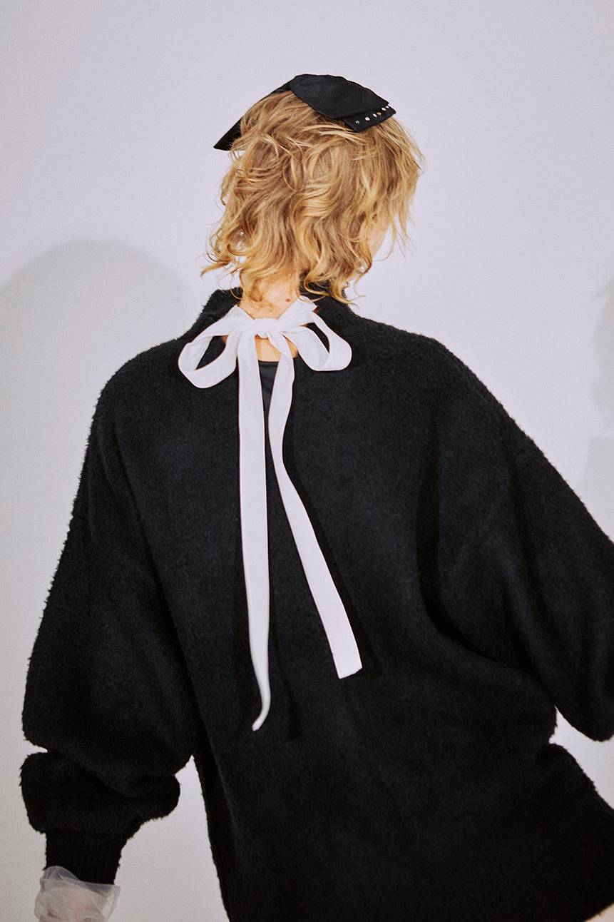 Velvet Ribbon Elegant Knit Top / Black