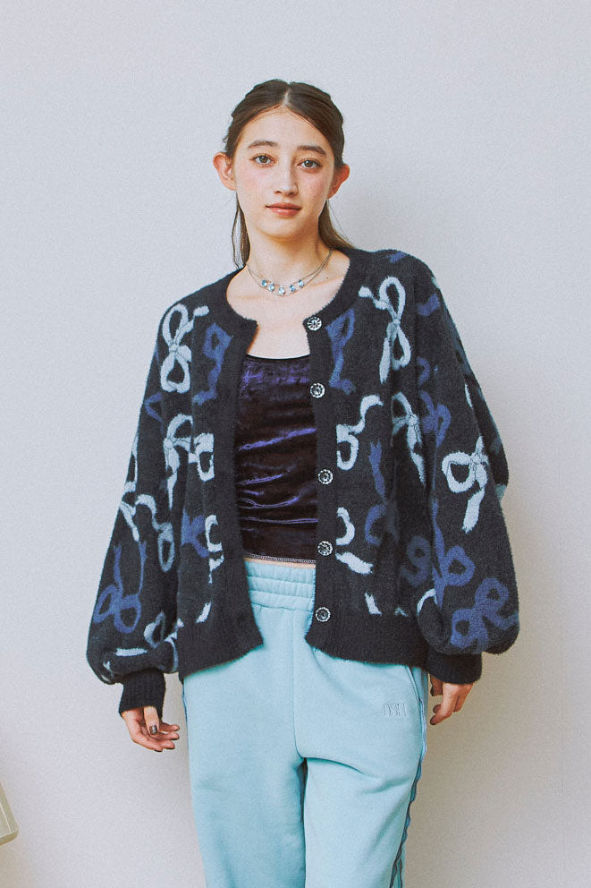 Ribbon Fuzzy Cardigan