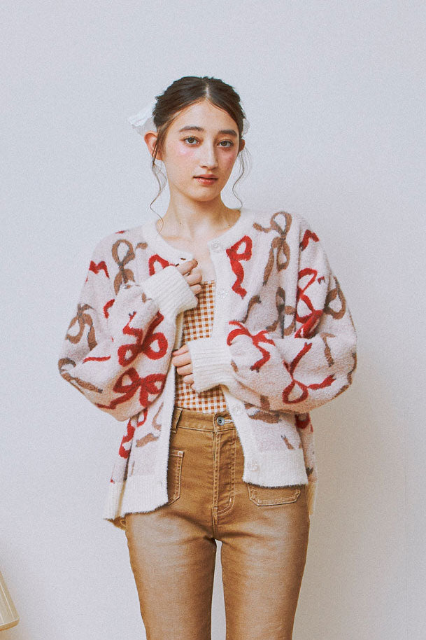 Ribbon Fuzzy Cardigan
