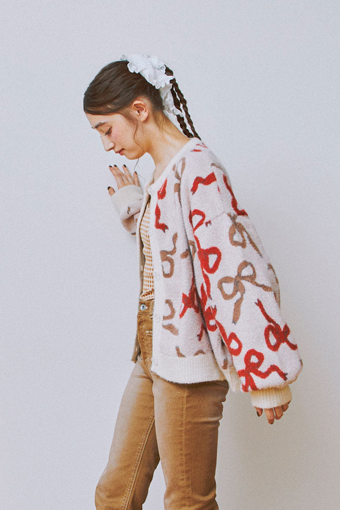 Ribbon Fuzzy Cardigan