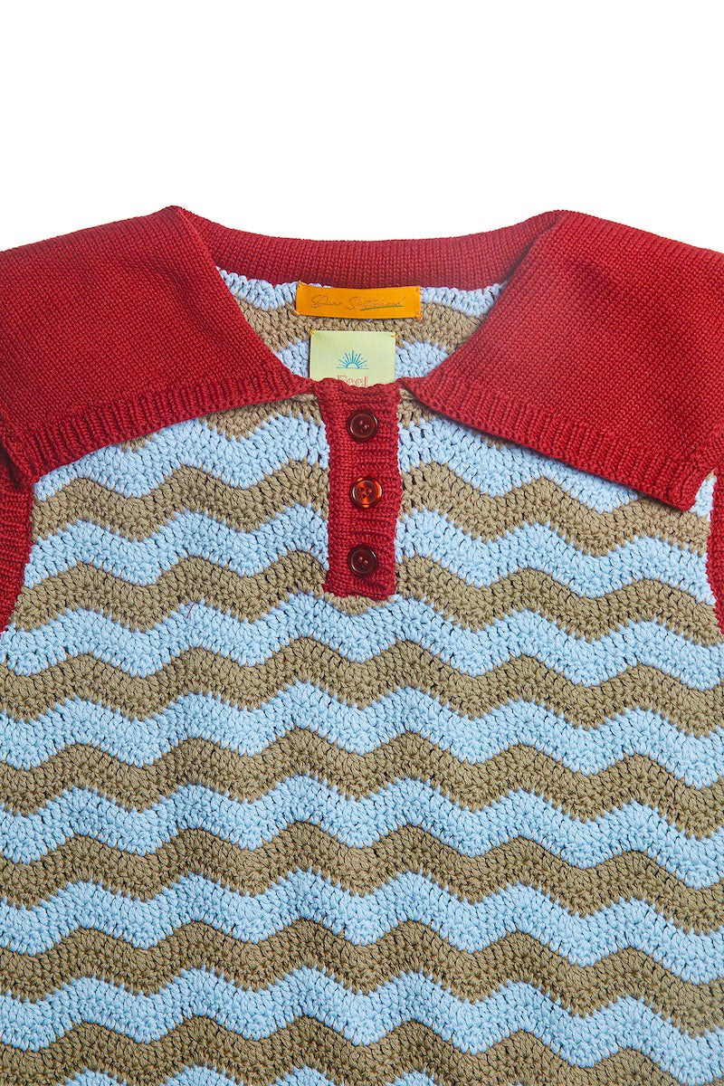 Wiggly Knit Sailor Top / Red