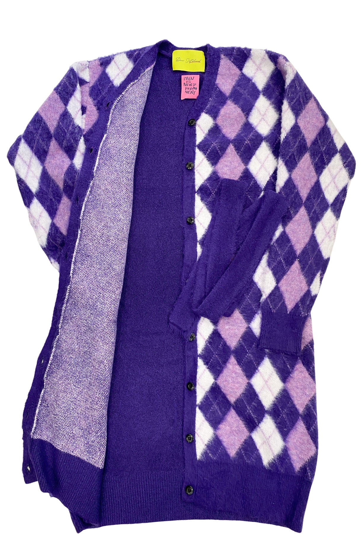 Classy Argyle Long Cardigan / Purple