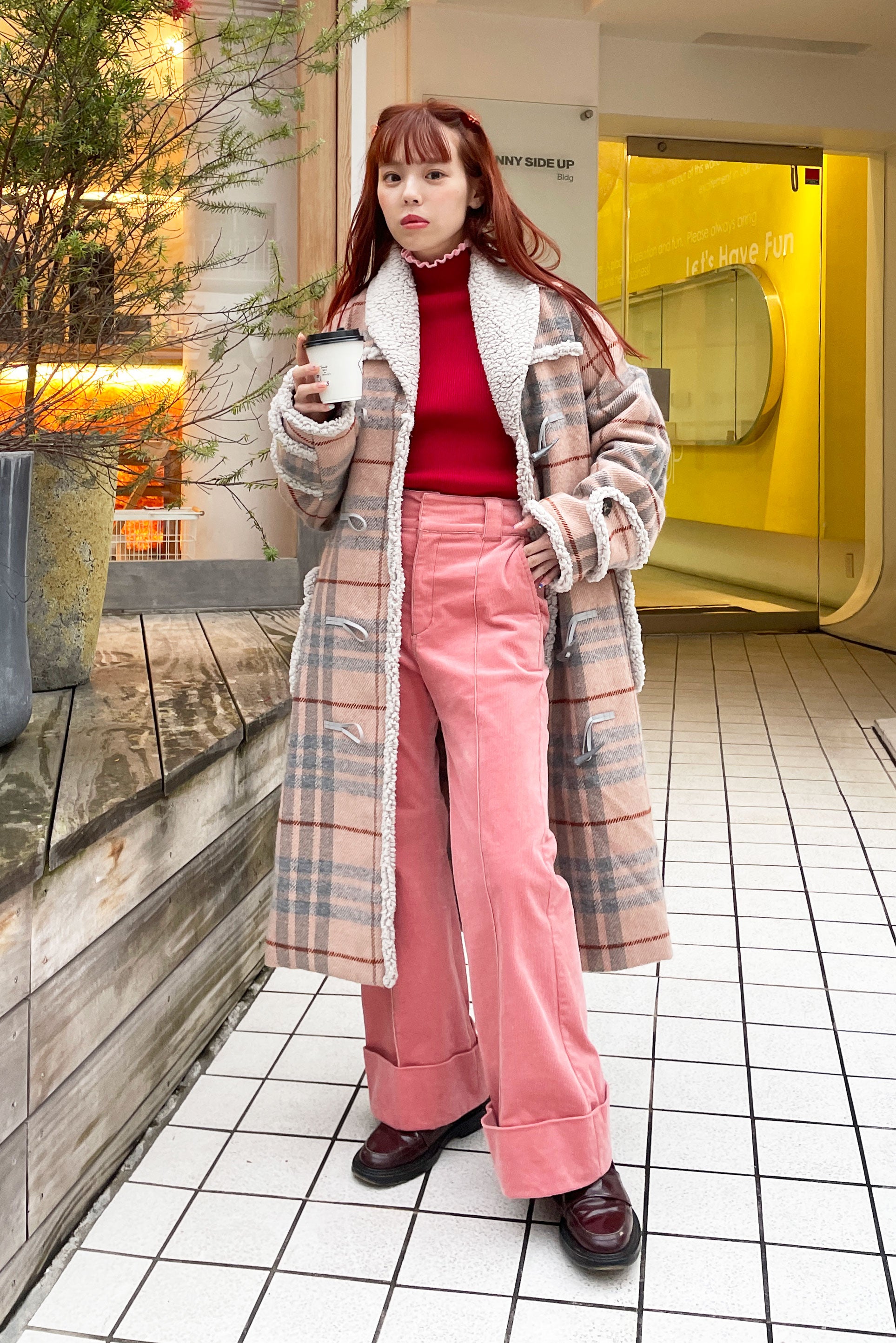 Bundle Up Check Long Coat / Beige