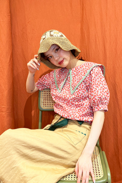 Flower Straw Hat / Brown