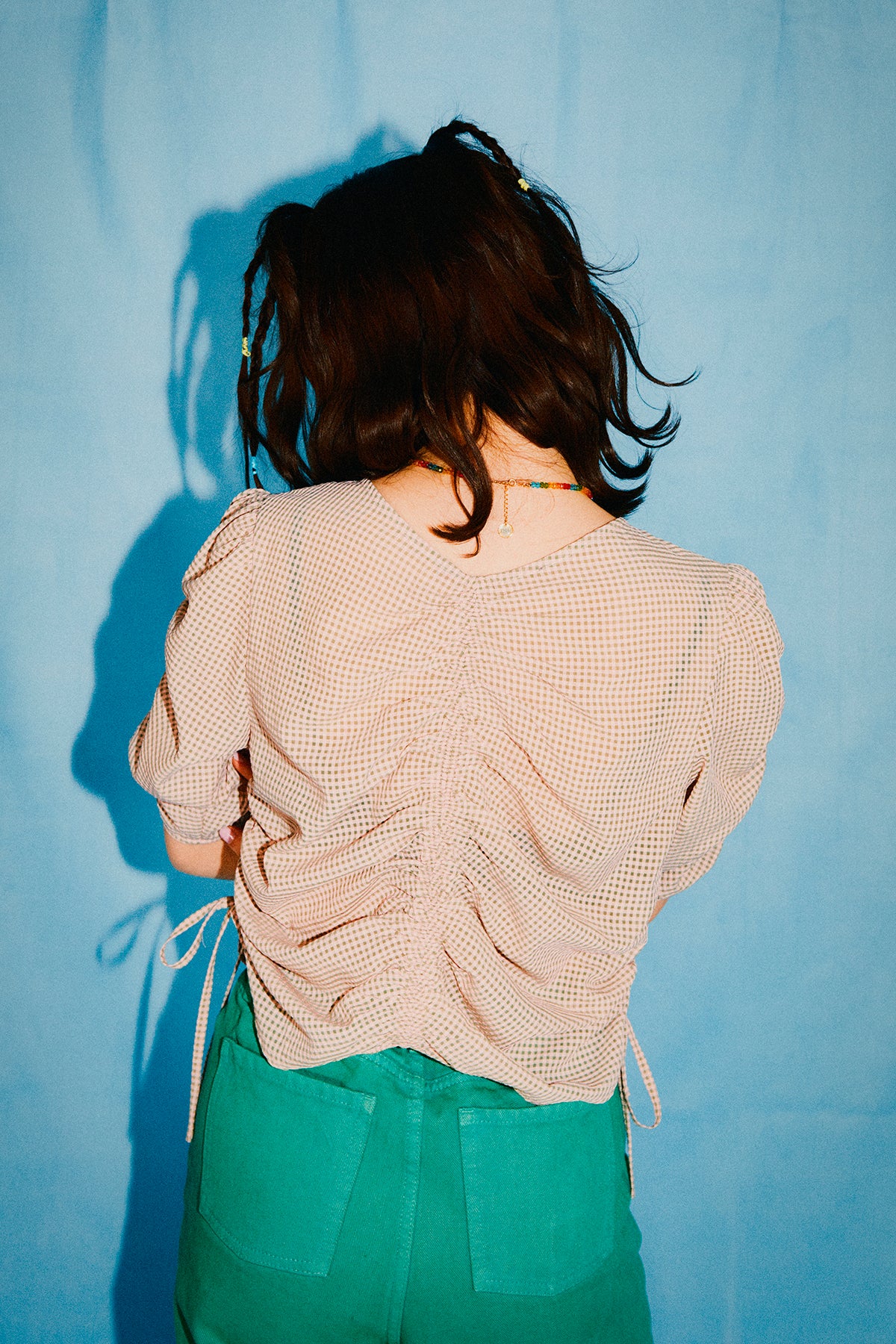 Tightly Draw Code Gingham Tops / pink