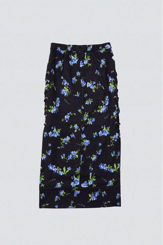 Rainy Floral Laceup Skirt / Black